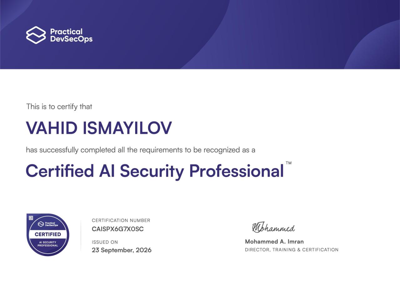 CAISP — Certified Artificial Intelligence Security Professional